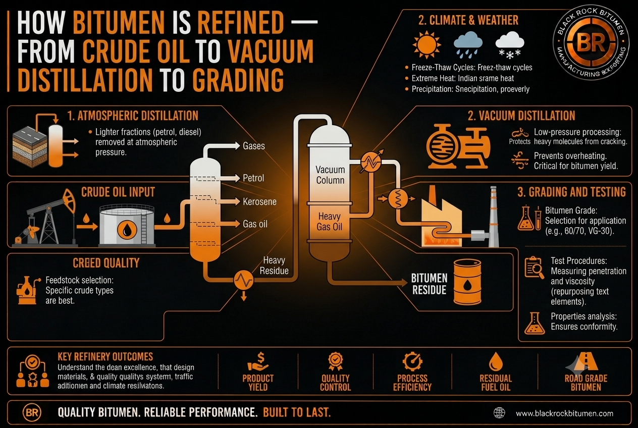 How Bitumen Is Refined — From Crude Oil to Vacuum Distillation to Grading